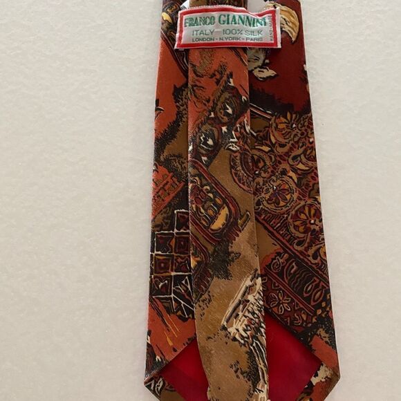 FRANCO Giannini 100% silk 4” wide necktie rust brown Italy - Picture 4 of 10